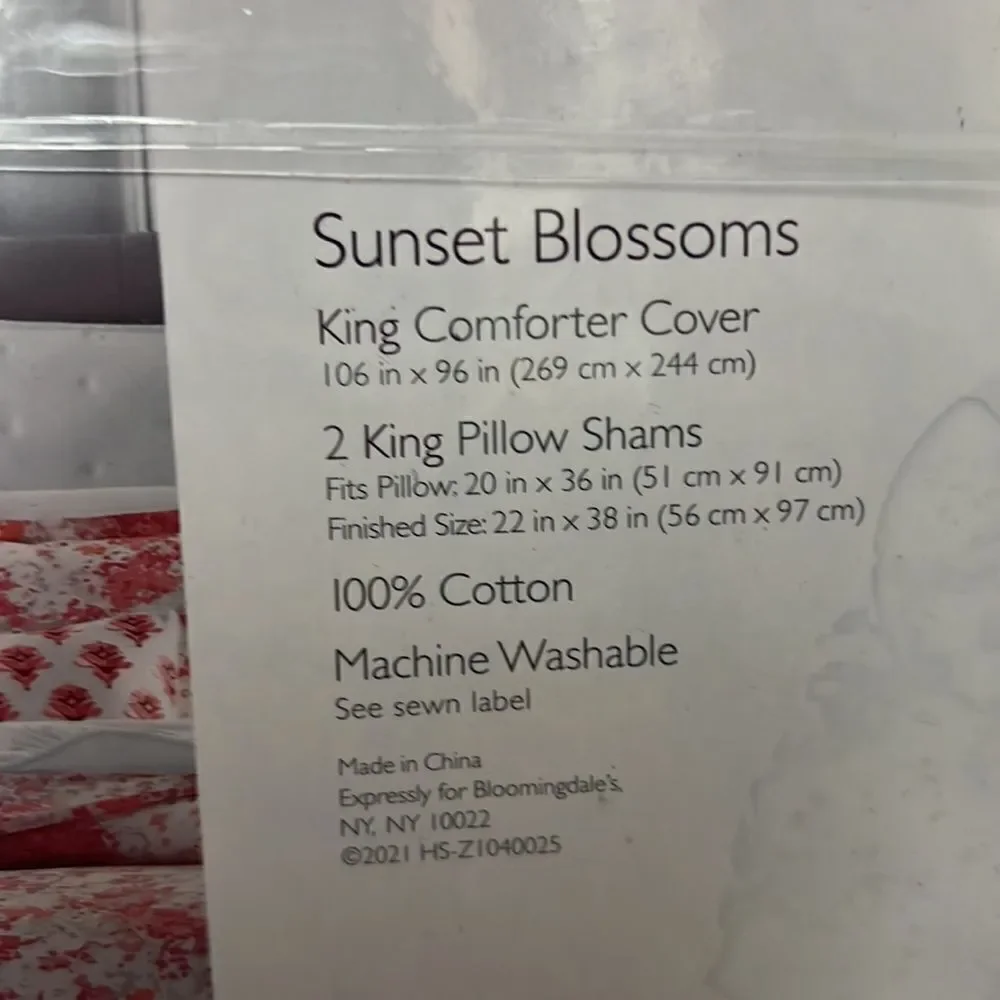 SKY Bloomingdale's Abstract Floral Sunset‎ Coral KING Comforter Cover Set
